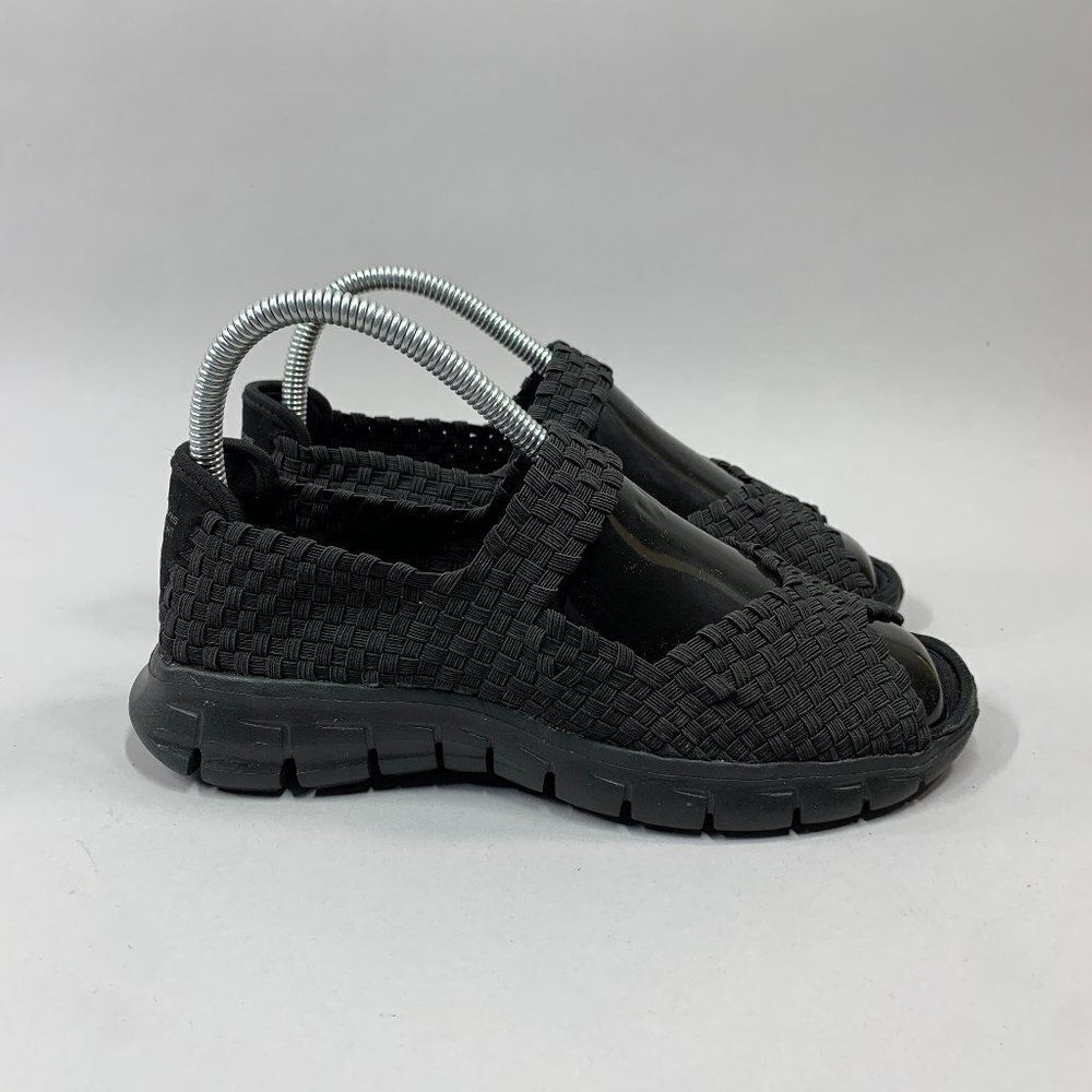 Skechers Open Toe Sandals Women's 6.5 Black‎ Woven Slip On Peep Toe Shoes
